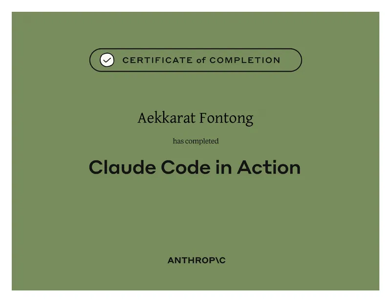 Claude Code in Action certificate of completion from Anthropic Education