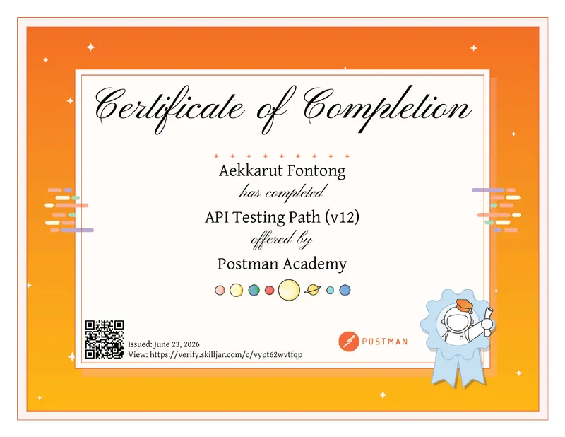 API Testing Path certificate from Postman Academy